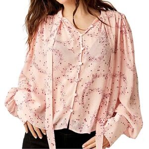 Free People Pink Buttoned Peter Pan Collar Blouse